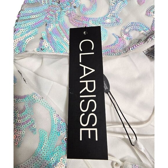 Clarisse NWT Iridescent White Sequin Mermaid Formal Ball Gown Sz 8 - Picture 14 of 16